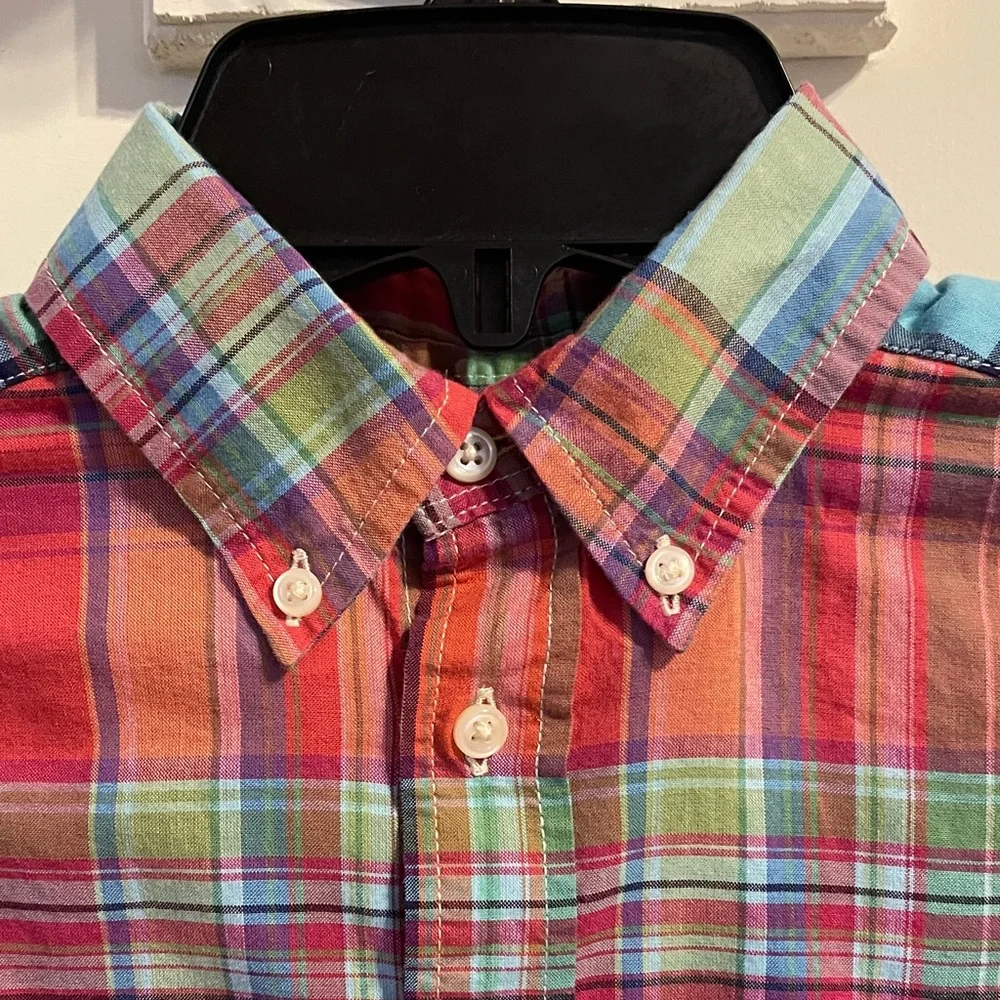 Ralph Lauren Boys Madras Plaid Button Down Shirt Size 5 Cotton Pony Preppy